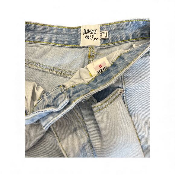 Princess Polly Women’s Wide Leg Jeans Raw Hem Light Wash High Rise Size 6 US 2 - Picture 4 of 8